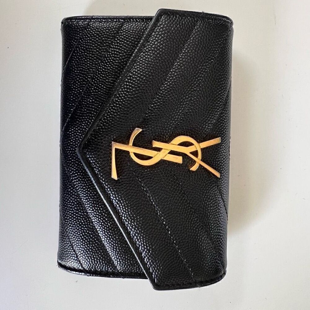 YVES Saint Laurent Women's Black Monogram Pebbled Envelope Wallet
